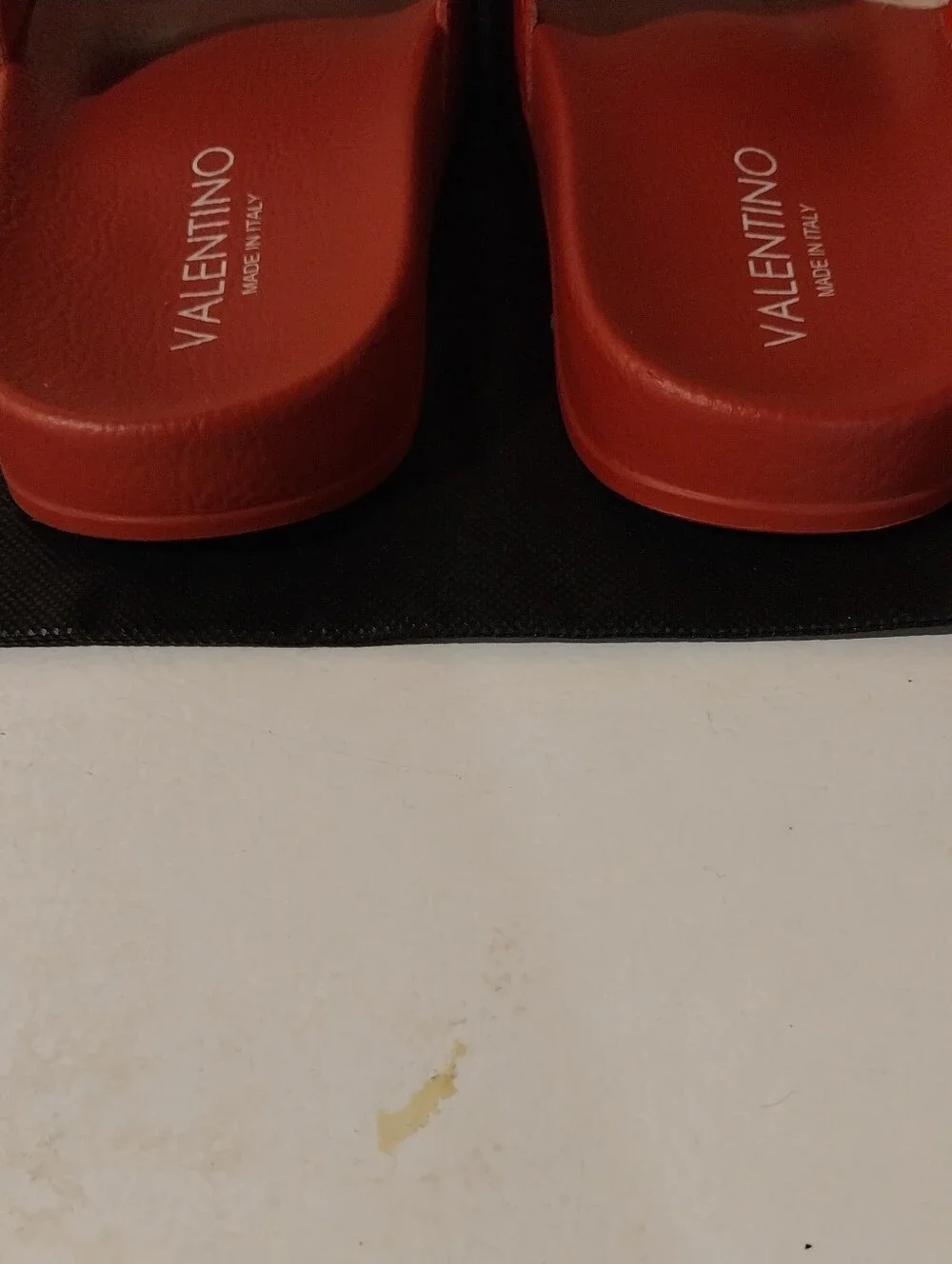 Valentino Dark Red Embossed Leather Logo Leo Slide, EU 42, M 9, EUC